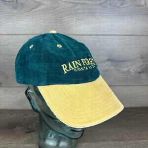 Rain Forest Hat Costa Rica Green/Yellow Corduroy Baseball Cap Adjustable Vintage